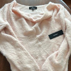 New Lulus Pink Eyelash Knit Cowl Neck Reversible Sweater Size S -NEW WITH TAGS